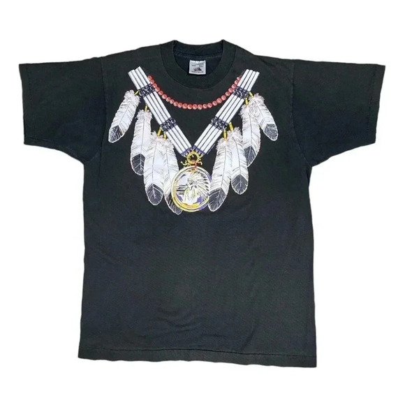 Vintage 90s Native Indian American Necklace Single Stitch T  Shirt Mens Medium - Picture 1 of 6